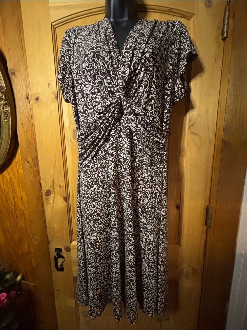 connected apparel Brown and Cream Twist-Detail Midi Dress